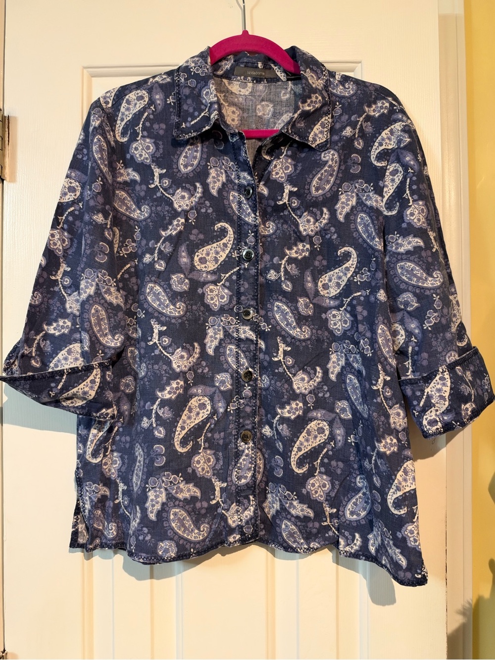 Liz Claiborne Navy and White Paisley Button-Down Shirt